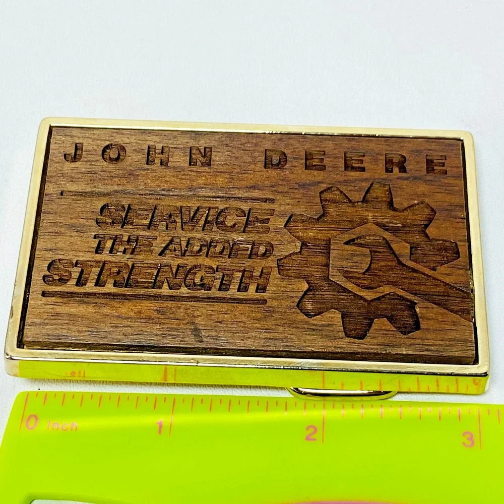 John‎ Deere Employee Service The Added Strength Wooden Belt Buckle 1985 Wood USA